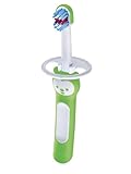 Intrucciones en lengua extranjera - Mam Baby's Brush - Cepillo de dientes con anillo de seguridad, mango corto, específico para dientes de leche, 6 meses y más, color verde