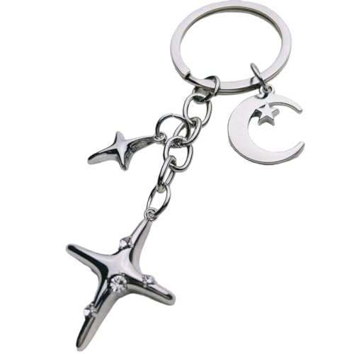 Star Keychain Fashionable Metal Keyring Handbag Charm Gift for Men and Women