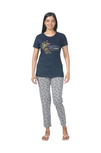 Image of Fly Birds Women Pure Cotton Tshirt and Pyjama AOP Set