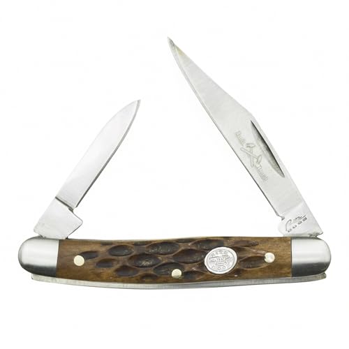 SZCO 2.75' Jig Bone Pen Folding Pocket Knife – 2 Blade Stainless Steel Knife for Men with Jigged Bone Handle & Rite Edge Logo – Traditional Small Pocket Knife for Collectors & EDC