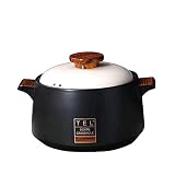Sopera de cerámica Olla redonda de cerámica Cazuela de cocina/Olla de barro/Olla de barro/Olla de estofado Utensilios de cocina de cerámica con tapa Resistente al calor (5L, negro)