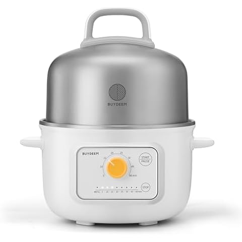 BUYDEEM G32 Electric Food Steamer 1.6QT, Stainless Steel Steamer for Vegetable Egg Seafood, 8 Time Settings, Triple Dry Protection, Quick Steam, Healthy Cooking for Fitness People & Mom, Arctic White Cover