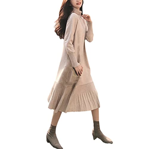 Robe longue en tricot pour femme vêtement chaud automne hiver bureau rose S