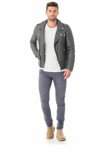 Image of Men's Lambskin Leather Bomber Biker Jacket