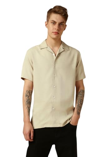 Image of Dennis Lingo Men's Half Sleeve Cuban Collar Solid Textured Relaxed Fit Casual Shirt