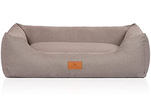 Knuffelwuff Hundebett Lotte aus Velours mit feinem Handwebcharakter M-L 85 x 63cm Lichtgrau - abnehmbarer Bezug - waschbar - für große, mittelgroße und kleine Hunde