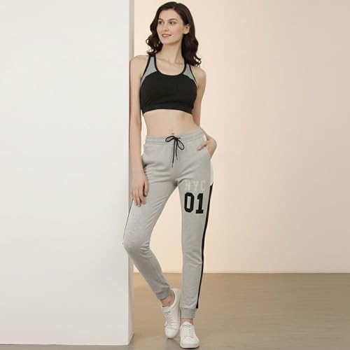 Image of Women's Slim Fit Printed Joggers | 100% Cotton French Terry | Mid-Rise Ankle Length | Yoga, Travel & Casual Wear