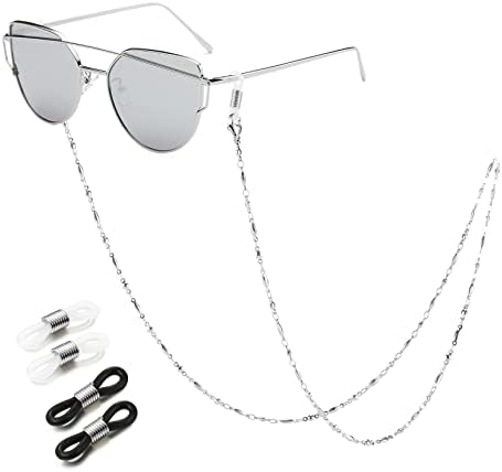 SAM & LORI Eyeglass Chain Women Glasses Strap Holder Necklace Reading Stylish Cord Sunglass Mask Lanyard Around Neck Silver Jewelry Accessory Kawaii Beaded Eyewear Cute String Fashion Pearl Vintage