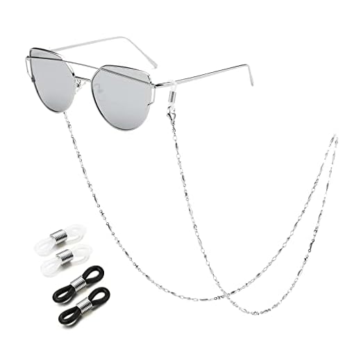 SAM & LORI Eyeglass Chain Women Glasses Strap Holder Necklace Reading Stylish Cord Sunglass Mask Lanyard Around Neck Silver Jewelry Accessory Kawaii Beaded Eyewear Cute String Fashion Pearl Vintage