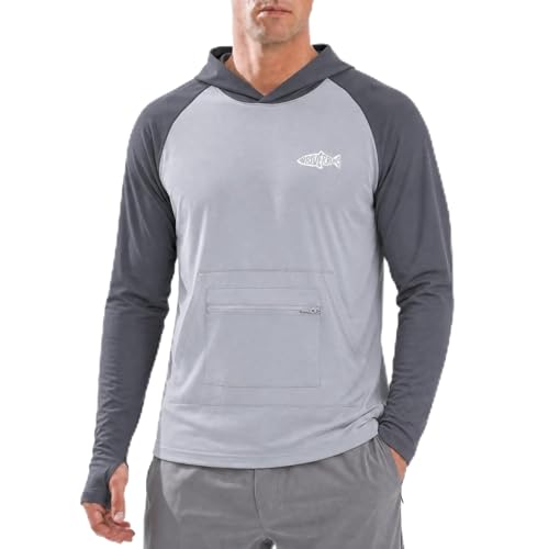 Riverruns Men's Ice-Cool Silky Sun Protection Hoodie UPF 50+ Fishing Shirts, Long Sleeve Quick Dry UV Rash Guard