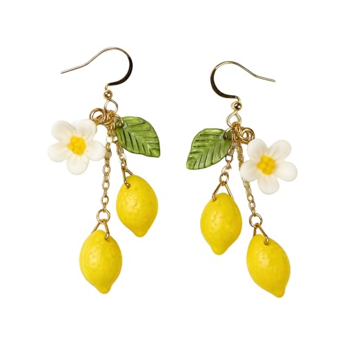 Cute Fruit earring Dangle Drop Lightweight Food Earrings for Women (Yellow Lemon)