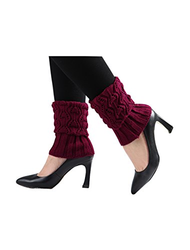 Image of uxcell Women's Knitted Design Solid Warm Thick Knee High Length Ribbed Leg Warmers