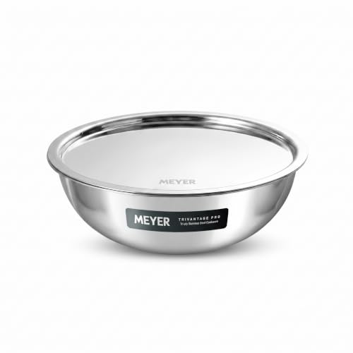 Image of Meyer Trivantage Pro Triply Stainless Steel Cook and Serve Tasla with SS 304 Lid |Healthy Cooking | Even Heat Distribution| Induction and Gas Stove Ready | 20 CM 1.75 Liters | 10 Year Warranty |Silver
