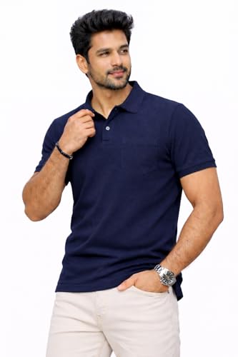 Image of Premium Pique Cotton Pocket Polo T-Shirt for Men | 210-220 GSM | Regular Fit | 2-Button Placket | Soft Breathable Fabric | XS-3XL