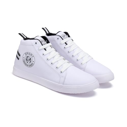 DRACKFOOT - Comfortable & Breathable Resin Lace-Ups Casual High Tops Snearker Shoe for Men l Sports Shoes for Men | Gym Shoes for Men & Boys(White) |PEN-1033-7