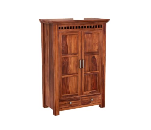 Image of Sheesham Wood Wardrobe with 2 Drawer and 2 Shelves Storage for Bedroom Wooden Almirah for Clothes for Living Room Bedroom Home, Solid Wood Furniture (Honey Brown)