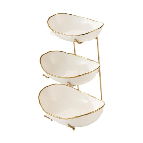 Fruit Bowl for Kitchen Counter,Fruit Display Stand,Porcelain,for Countertop Fruit Holder Tiered Fruit Basket for Party Snack, Golden 3 Layer