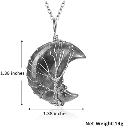 JOVIVI Amethyst Crystal Healing Stone Tree of Life Crescent Moon Pendant Necklace Women Girls Natural Purple Gemstone Chakra Reiki Amulet Lucky Necklace Jewellery Gifts