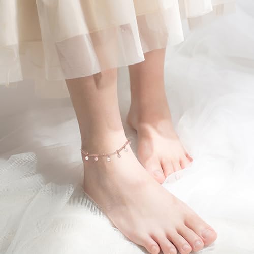 Image of CRMAD Moonstone Moon /star /daisy /turquoise /rose flower /cat /Hecate /airplane /pearl /Chakra /rose pearl /butterfly /wave /starfish Anklet for Women Sterling Silver Anklet Irish Jewelry