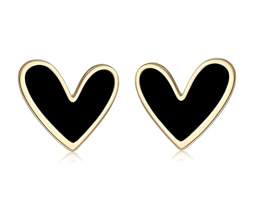レディース イヤリング ハート 可愛い 呼ばれる 黒い ノンホールピアス 人気 金属アレルギー対応 (B)