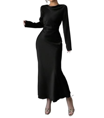 Women's Elegant Simplicity Dress Women's Elegant Long Sleeve Solid Color Dress