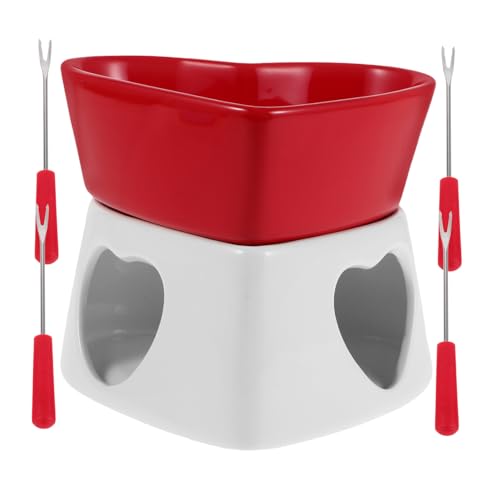 JECOMPRIS Fondue De Cerámica De Chocolate y Queso con Tenedores para Postres y Reuniones Familiares Calentador De Individual y para Sabores Deliciosos