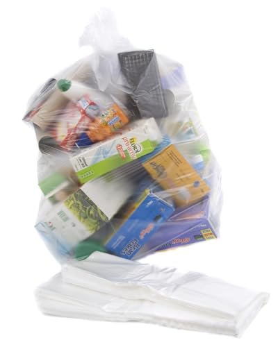 Clear Recycling Bin Bags (Pack of 20) - 64 Gauge Bin Liners, Clear Plastic Bags for 40L-90L Bins, Ideal for Recycling and Waste - Large Refuse Sacks 18” x 29” x 39”