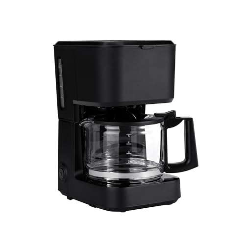 Amazon Basics 5 Cup Drip Coffee Maker, Coffee Machine with Glass Coffee Pot (0.8 Qt), Auto Shut-off, Auto Pause, Removable Filter Basket, Matte Black