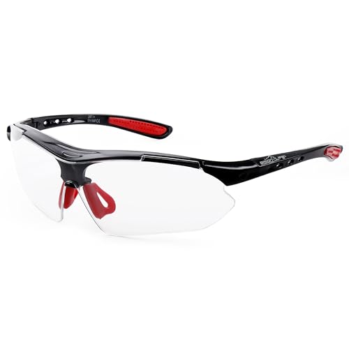 Image of BISON LIFE Vison Safe SportzV Safety Glaases - Clear Lens Black Temple Anti-Scratch Anti Fog Red Soft Rubber Nose Pads & Soft Touch Temple Tips, Outdoor Sports Construction Eyewear for Men & Women