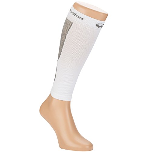 Ultrasport Medias de compresión, pantorrilleras de compresión de alto rendimiento, con nivel de compresión de 23-32 mmHg; pantorrilleras para el running intenso, adecuadas para hombre y mujer, Blanco/Gris, 25-31