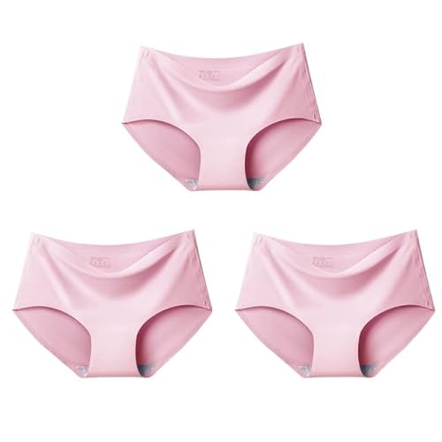 DJNCIA Höschen, sexy Damenhöschen, Eisseide, nahtlose Unterwäsche für Mädchen, Dessous, atmungsaktiv, Komfort-Slip, große Größe, weich (Farbe: 3 Stück, Rosa, Größe: 3 Stück) Cover