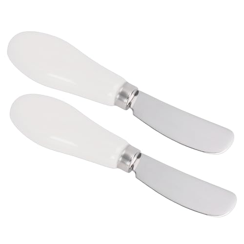JTLB Spalmatore per Burro in Acciaio Inossidabile, Set di Coltelli per Burro per Formaggio per Uso Alimentare con Manico in Ceramica, Ideale per Spargimarmellata, Utensile da (Bianca)