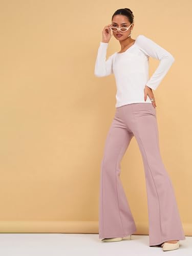 Image of barcino White 4-Way Stretch Bootcut Flared Trousers