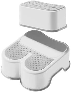 UNCLE WU® Kids Step Stool - Anti-Slip Sturdy Toddler Two Step Stool for Toilet Potty Training, Bathroom,Kitchen- Height & Wide Step Stool (Gray)