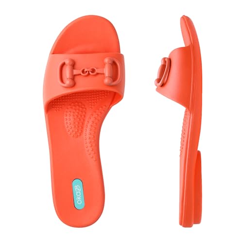 Oka-B Women's Grace Sawyer Slide,Guava with Guava Plastic Horse Bit Charm Charm, Large, Size 9.5-10.5 M