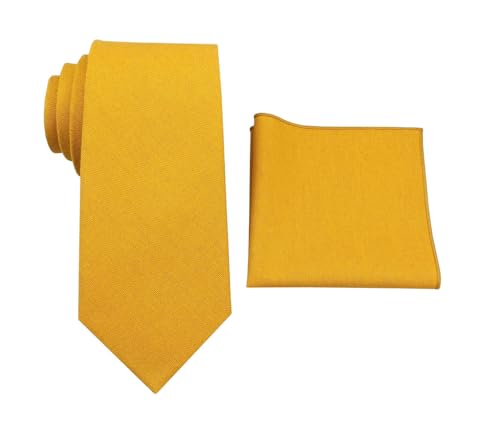 Image of Mens Linen Tie Set - Solid Necktie with Pocket Square