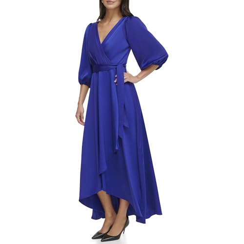 Image of DKNY Women's Balloon Sleeve Satin Faux Wrap Maxi Dress