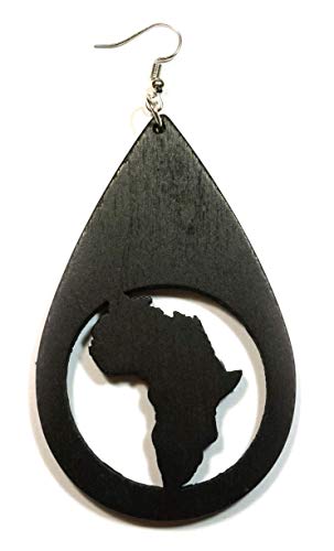 Teri's Boutique African Map Wood Carving Engraved Teardrop Wooden Black African American Fashion Jewelry Long Drop Earrings2