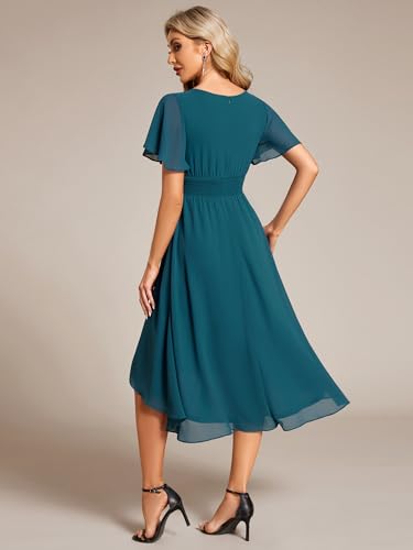 Image of Ever-Pretty Women's Chiffon Crew Neck Empire Waist Wedding Guest Dress Summer Short Sleeve Semi Formal Dresses 02053