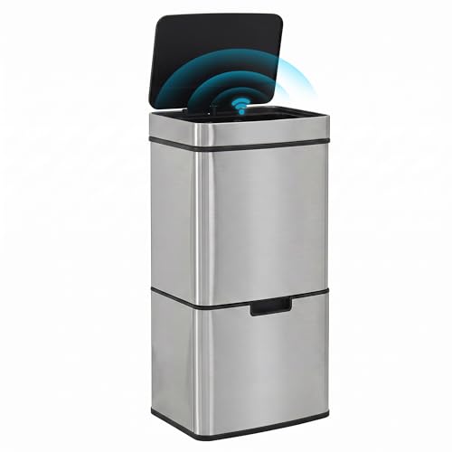 HOMCOM Poubelle de cuisine automatique Tri Sélectif 72L avec 3 compartiments - en acier inox - 42 x 30 x 81 cm