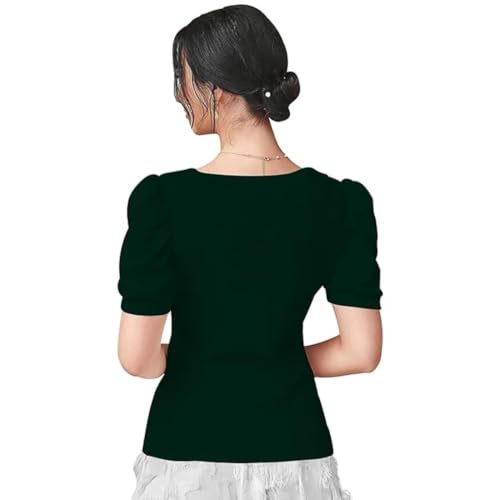 Image of Women's Asymmetric Neck Puff-Balloon Bishop Sleeve Casual Tee Top | Winter Dress | Western Dress | Women Dress | Trendy Dress