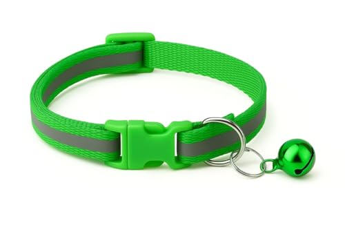 Image of Adjustable Cat Collar with Bell | Soft & Comfortable Kitten Collar | Breakaway Safety Design for Indoor & Outdoor Cats | Lightweight, Durable & Stylish (Green)