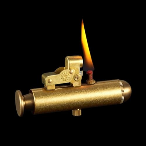 Image of Smoke King Submarine Press Lighter Gold Design, Refillable Brass & Zinc Alloy Windproof Lighter, Vintage Steampunk Style for Men (Fuel Not Included)