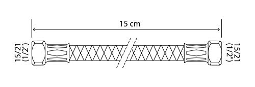 SOMATHERM FOR YOU - Sanitärschlauch Anschluss rechte drehbare Mutter weiblich 15/21 (1/2’) - rechte drehbare Mutter weiblich 15/21 (1/2’) - Länge 15 cm - DN8