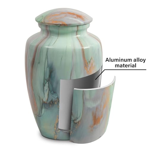 Image of Green Marble Finish Cremation Urn for Ashes Adult Male Female | Large Memorial Urn for Human Ashes Men and Women,Decorative Burial Urn for Dad /Father /Grandpa /Brother /Mom /Mother
