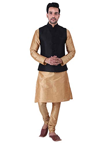 Image of Sadree Silk Men's Kurta Pajama Waistcoat or Nehru Jacket Set