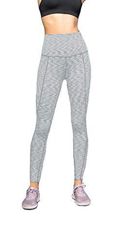 YAKER High Waist Yoga Pants with Pockets, Tummy Control, Workout Pants for Women 4 Way Stretch Yoga Leggings with Pockets Light Grey
