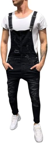 Genérico Peto Vaquero de Mono para Hombre Denim Pantalón pantalones vaqueros (FR/ES, Letras, XL, Regular, Regular, Negro)