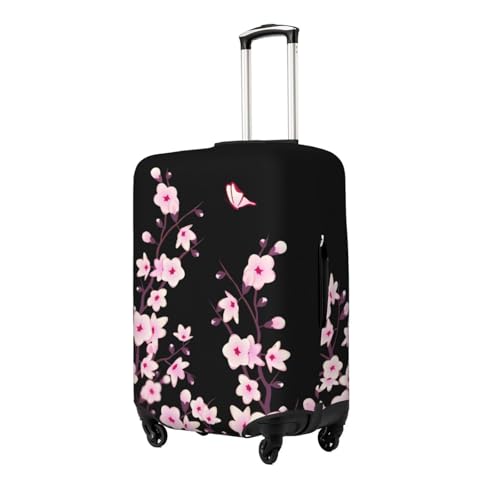 Floral Cherry Blossoms Black Pink Luggage Cover, Protective Washable Suitcase Cover - Travel High Elastic Fibers Suitcase Protector Fits Medium2
