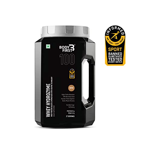 Image of Body First Whey Hydrozyme - Combination of Whey Protein Hydrolysate, Isolate & Concentrate with ProHydrolase & Protease Digestive Enzymes, 25g Protein, 5.8g BCAA, Coffee Flavour, 55 Servings
